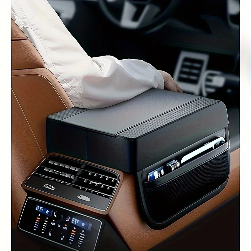 HSRest™ Apoio de Braço Em Couro com Porta Objetos Automotivo (PERSONALIZE COM A LOGOMARCA DO SEU CARRO)