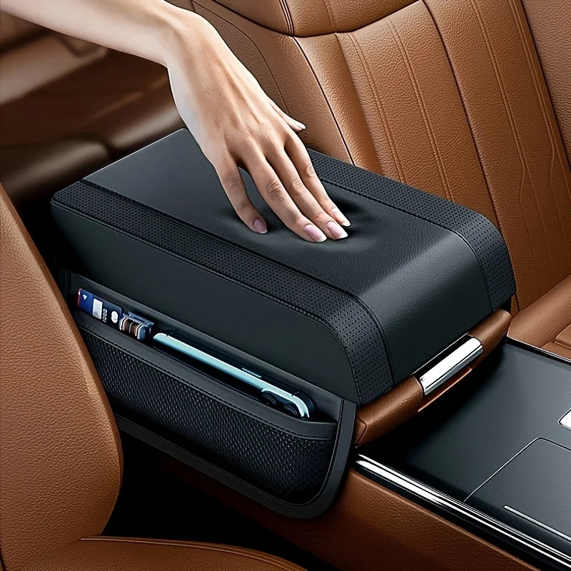 HSRest™ Apoio de Braço Em Couro com Porta Objetos Automotivo (PERSONALIZE COM A LOGOMARCA DO SEU CARRO)